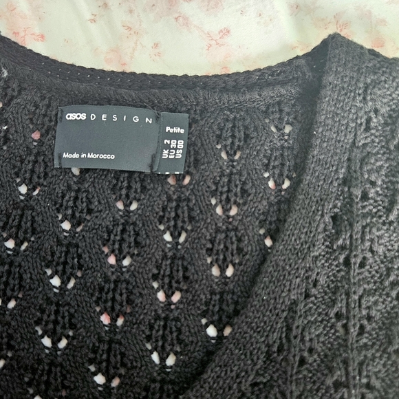 asos petite black pointelle tie front cardigan - Picture 3 of 6